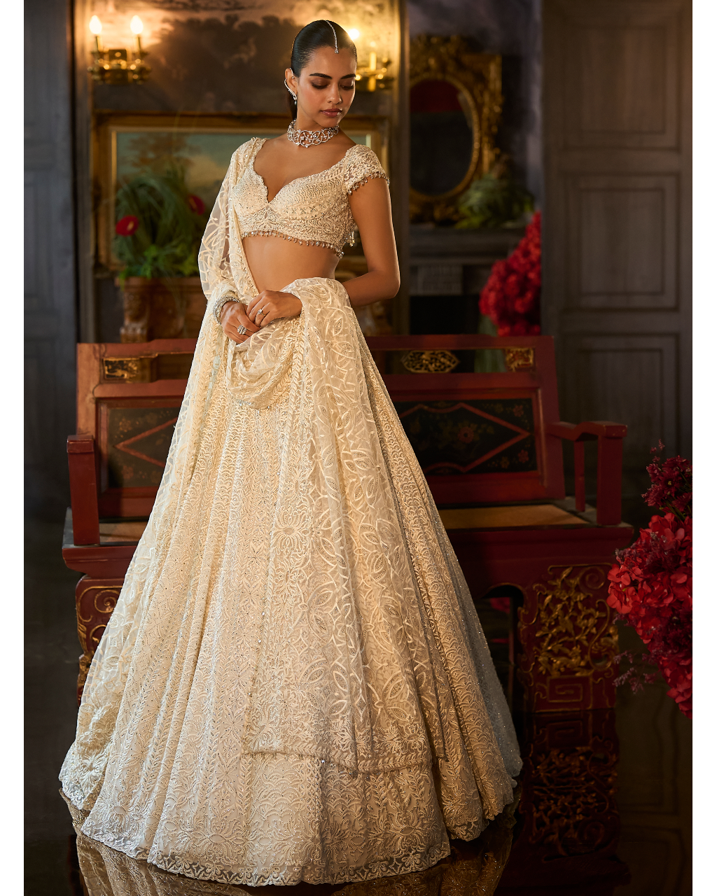 Ivory Crystal Lehenga Set