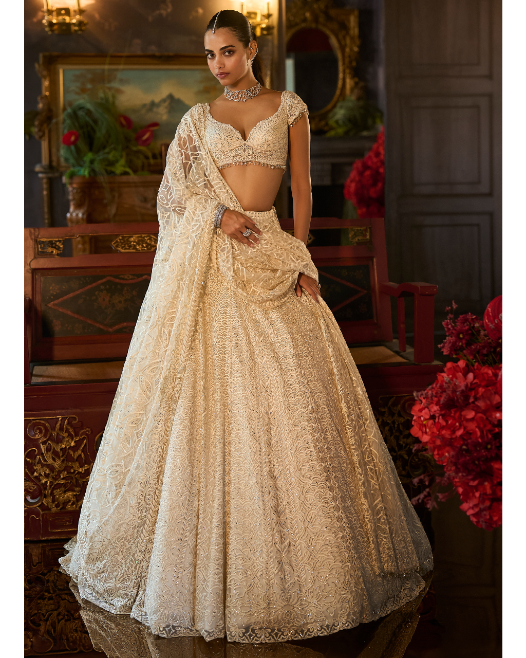 Ivory Crystal Lehenga Set