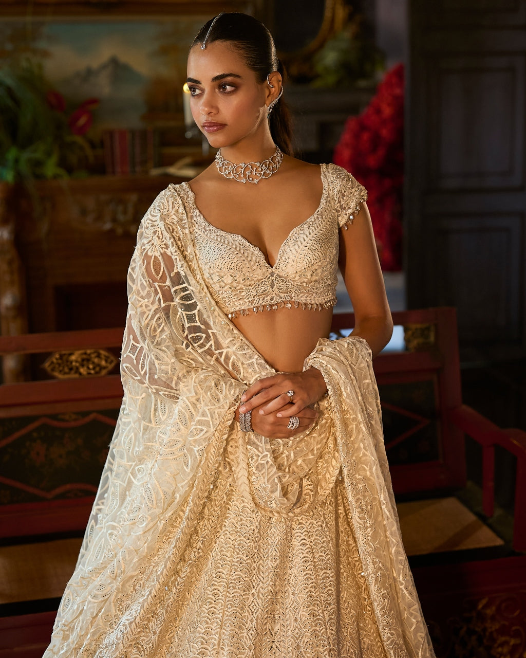 Ivory Crystal Lehenga Set