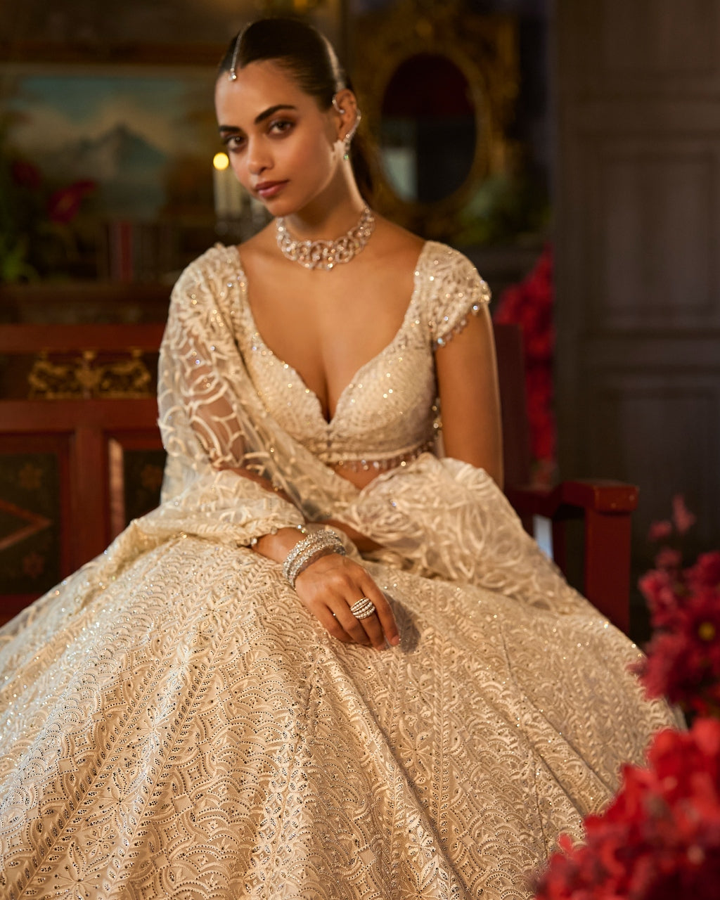 Ivory Crystal Lehenga Set