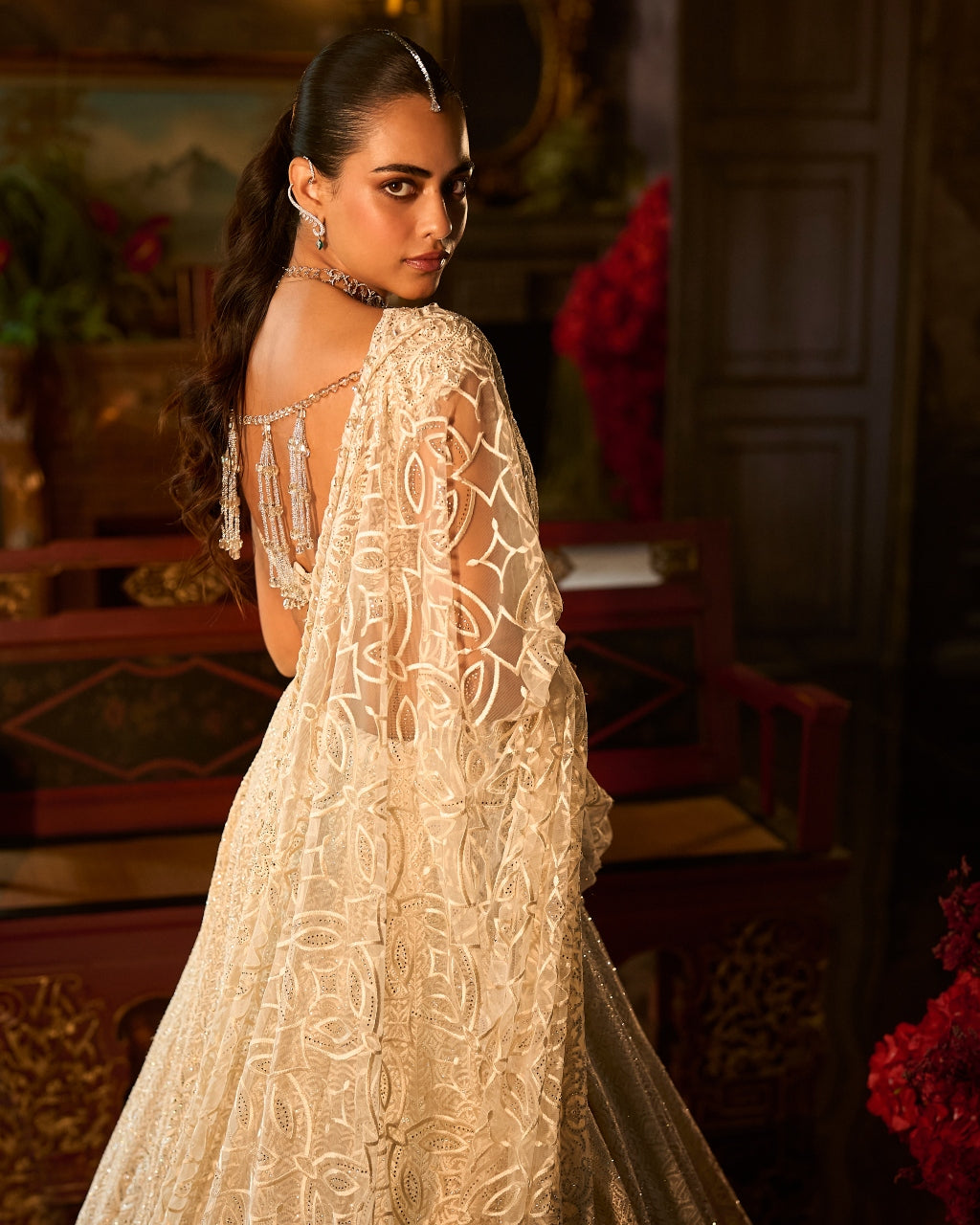 Ivory Crystal Lehenga Set