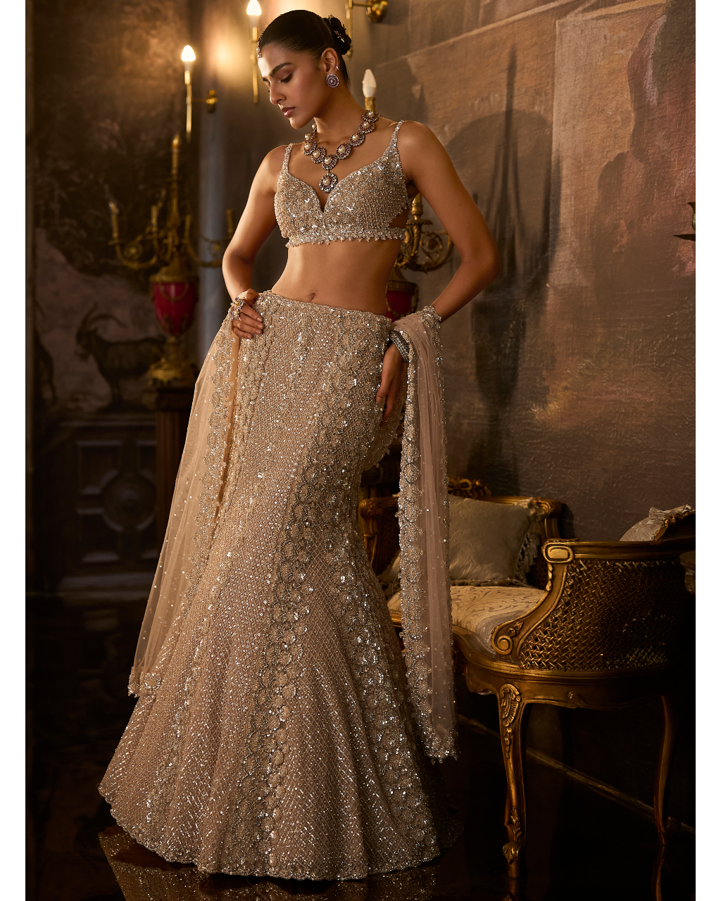 Champagne Fit & Flare Skirt Set