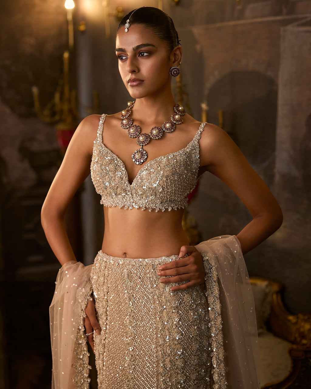 Champagne Fit & Flare Skirt Set