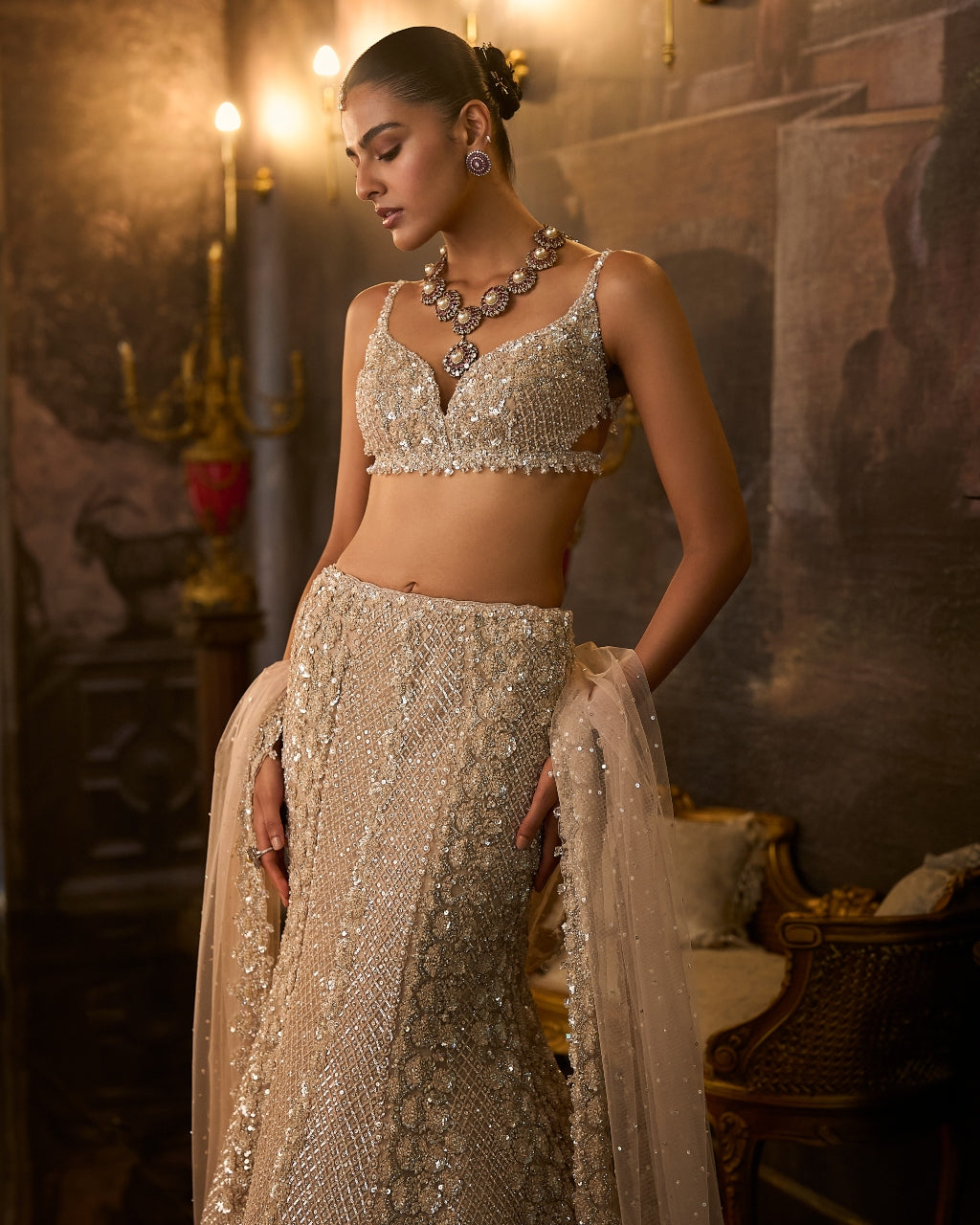 Champagne Fit & Flare Skirt Set