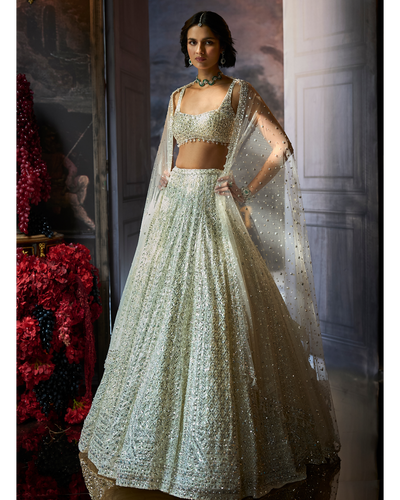 Milky White Sequin Lehenga Set
