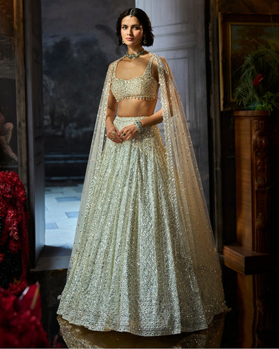 Milky White Sequin Lehenga Set