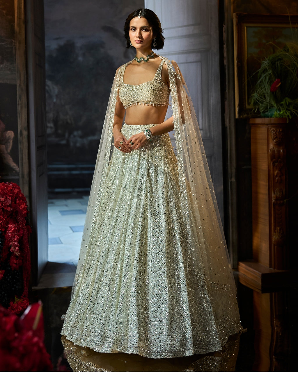 Milky White Sequin Lehenga Set