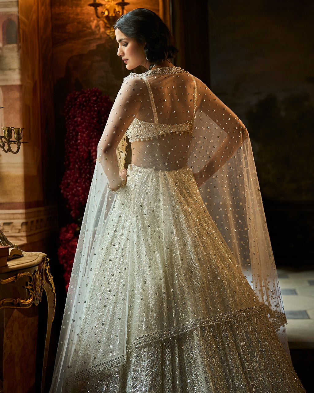 Milky White Sequin Lehenga Set