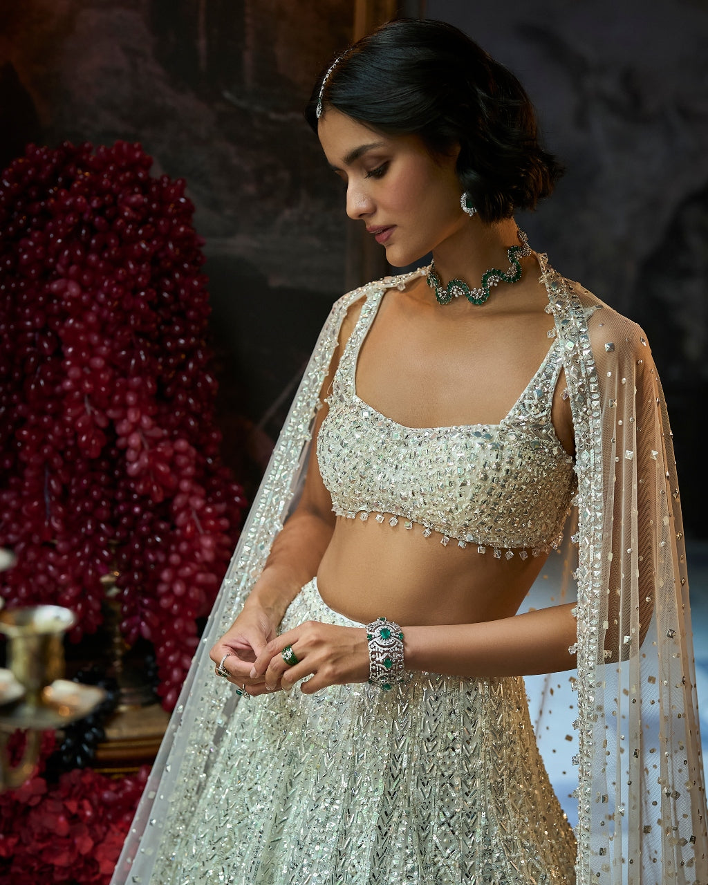 Milky White Sequin Lehenga Set
