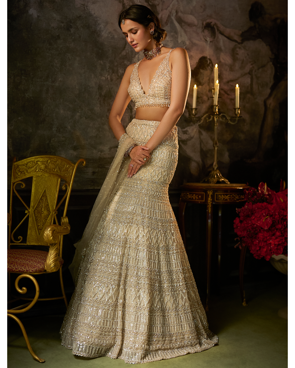 Champagne Nude Fit & Flare Skirt Set