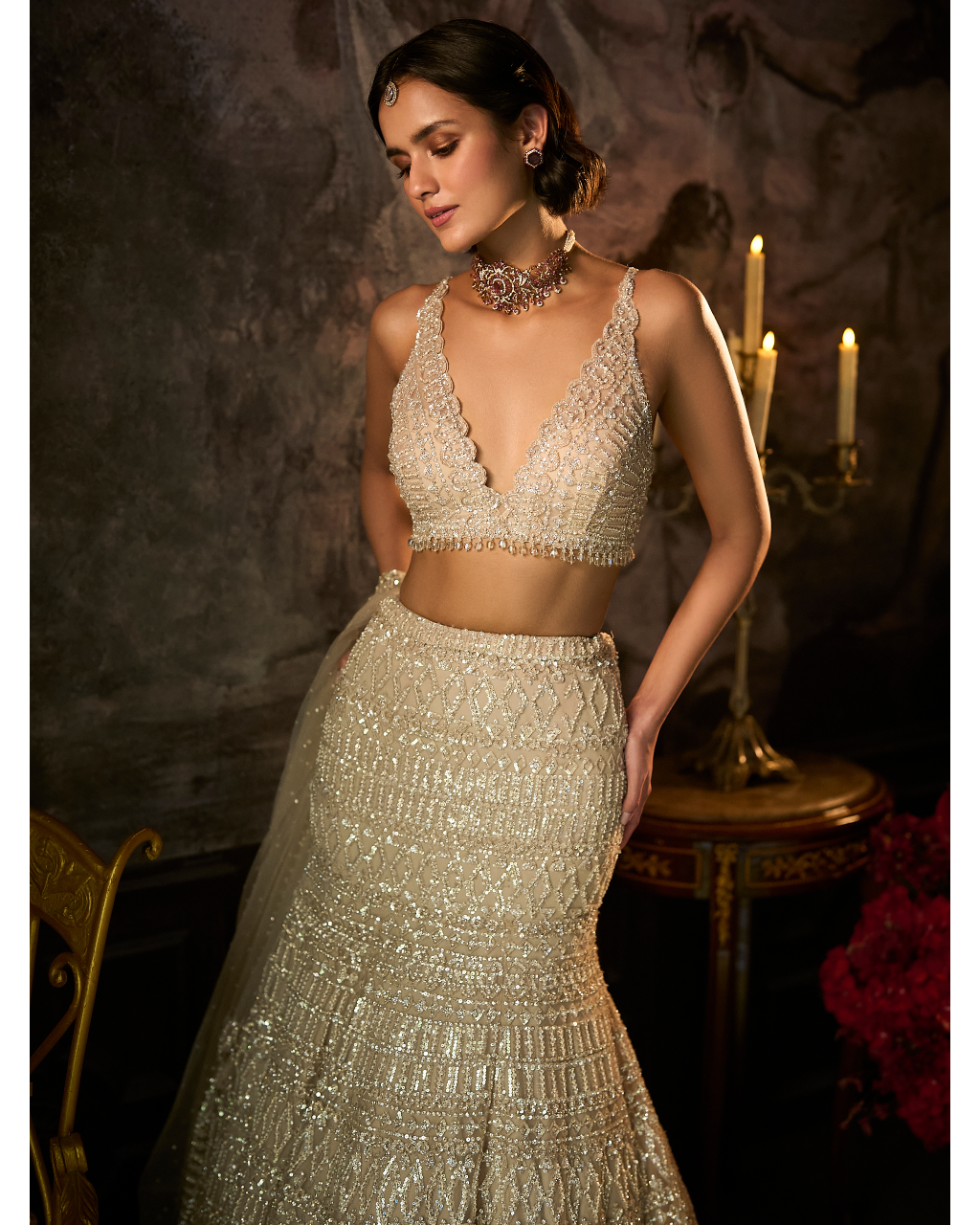 Champagne Nude Fit & Flare Skirt Set