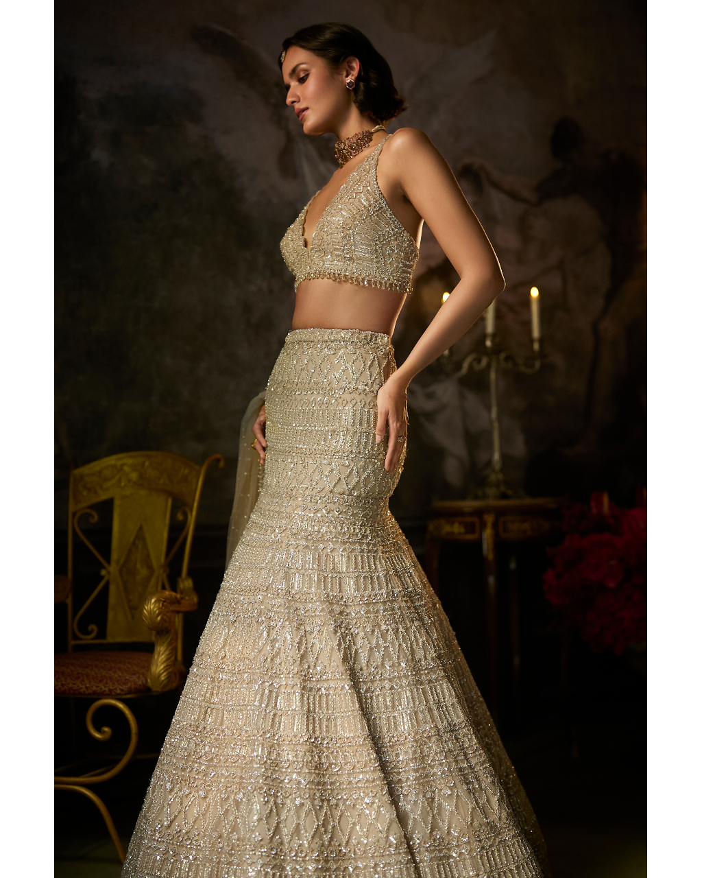 Champagne Nude Fit & Flare Skirt Set