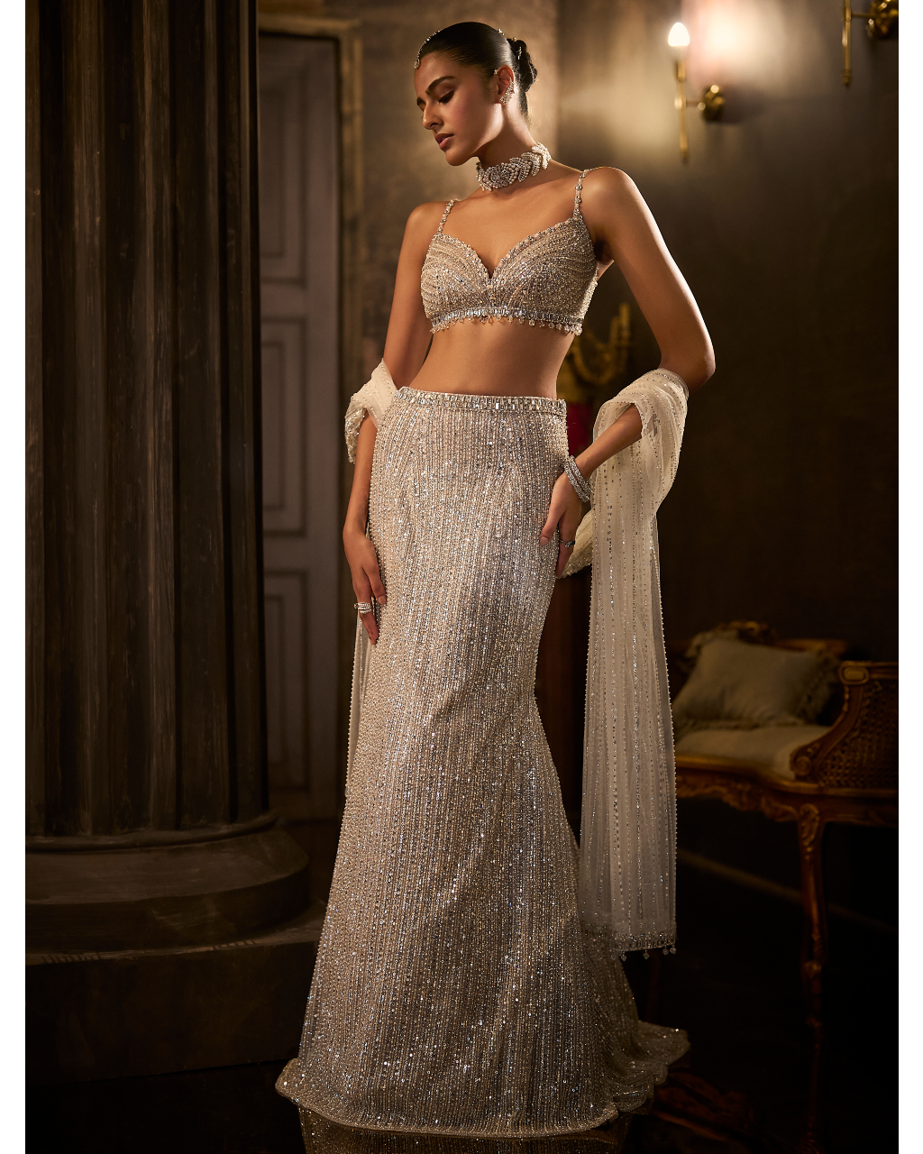 Silver Fit & Flare Trail Skirt Set