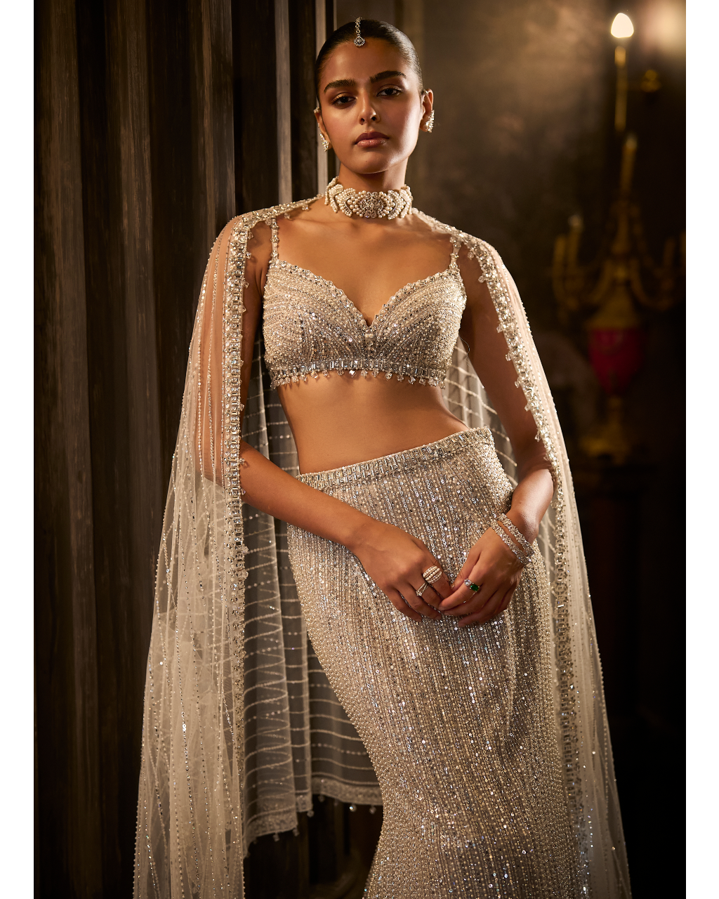 Silver Fit & Flare Trail Skirt Set