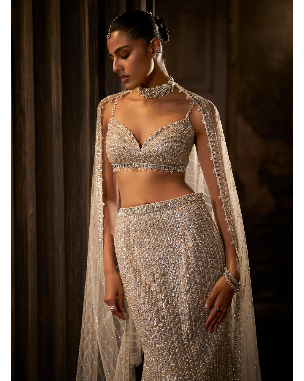 Silver Fit & Flare Trail Skirt Set