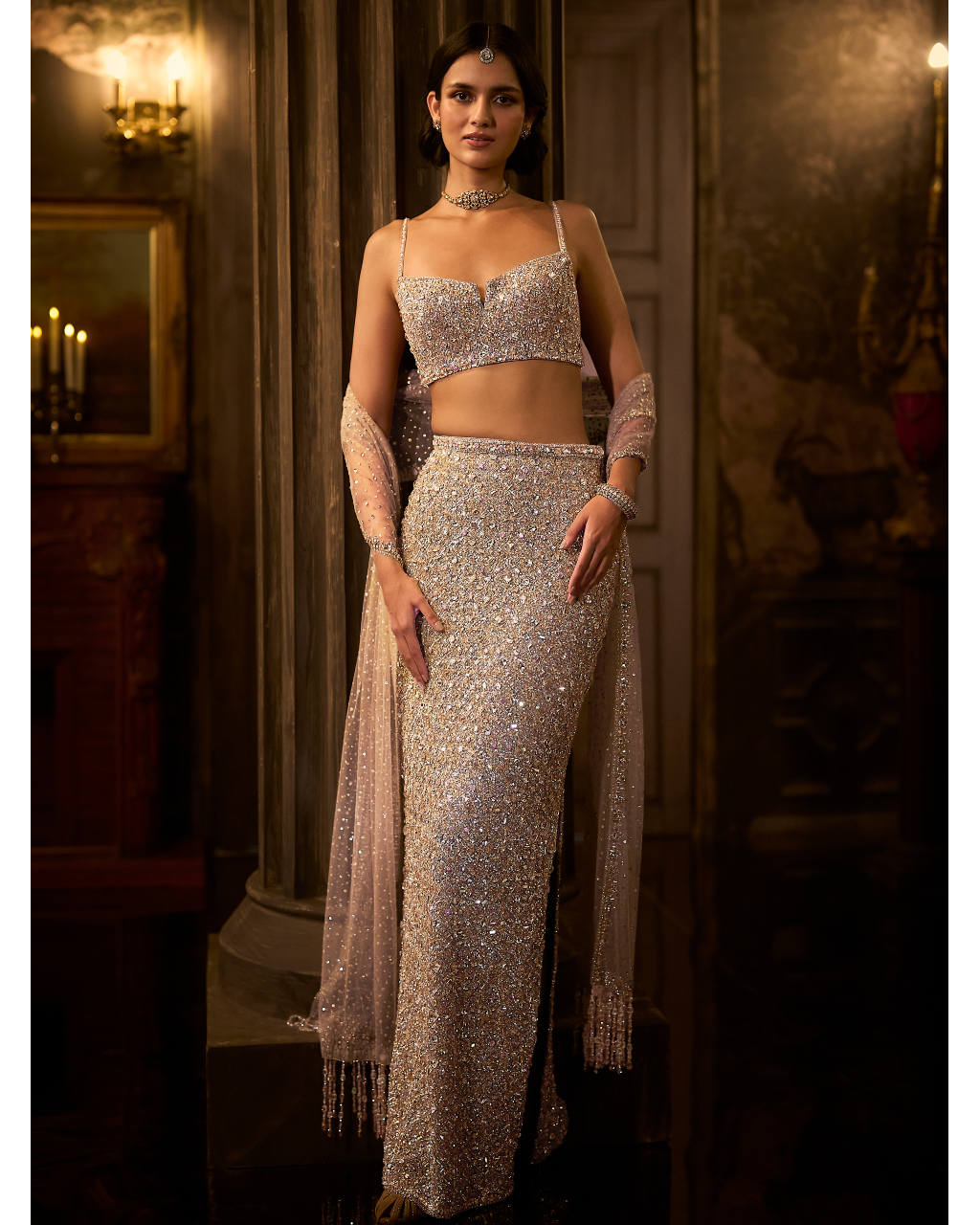 Silver Gold Crystal Skirt Set