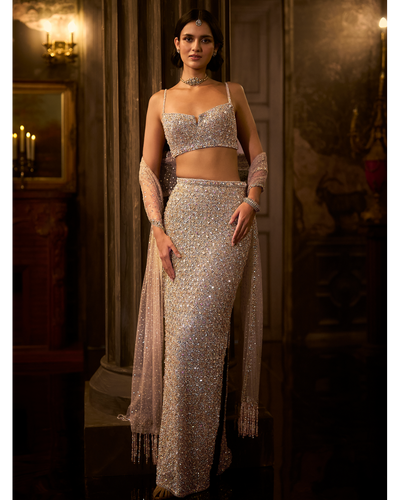 Silver Gold Crystal Skirt Set