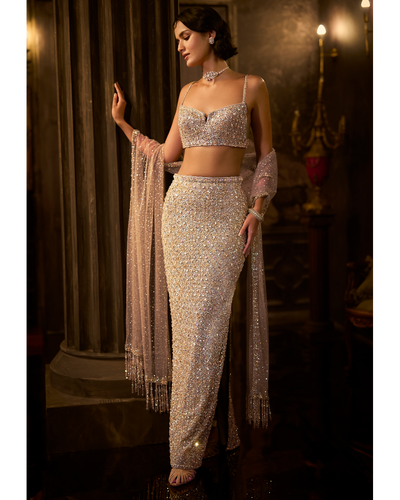 Silver Gold Crystal Skirt Set