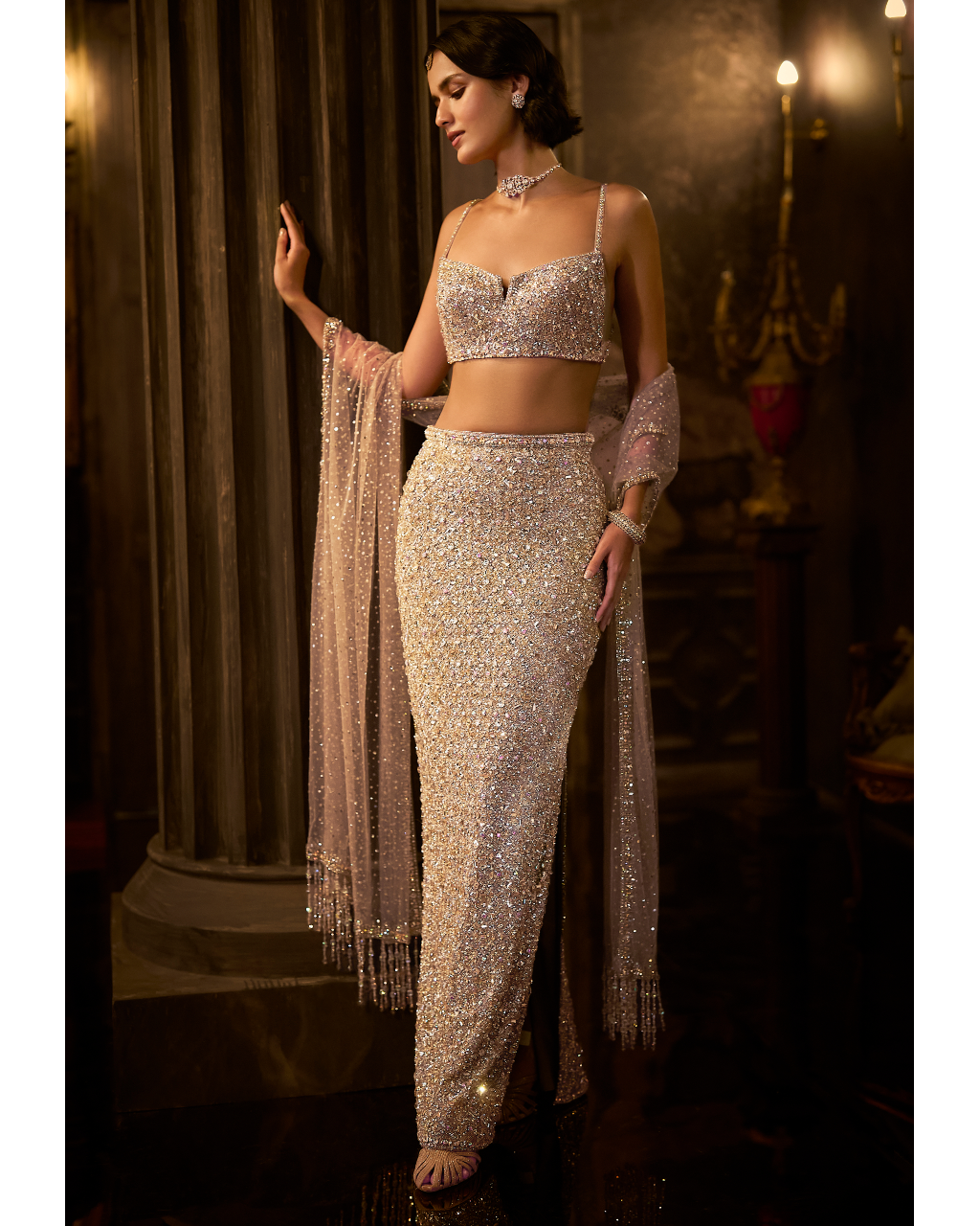 Silver Gold Crystal Skirt Set