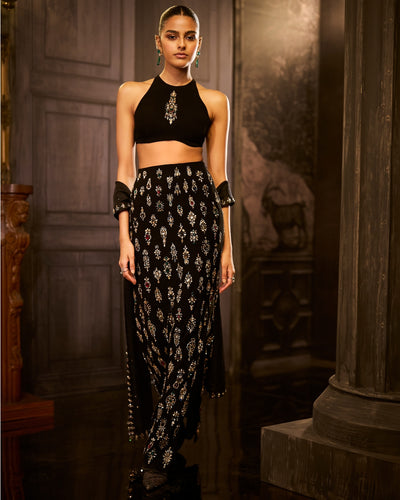 Black Crystal Skirt Set