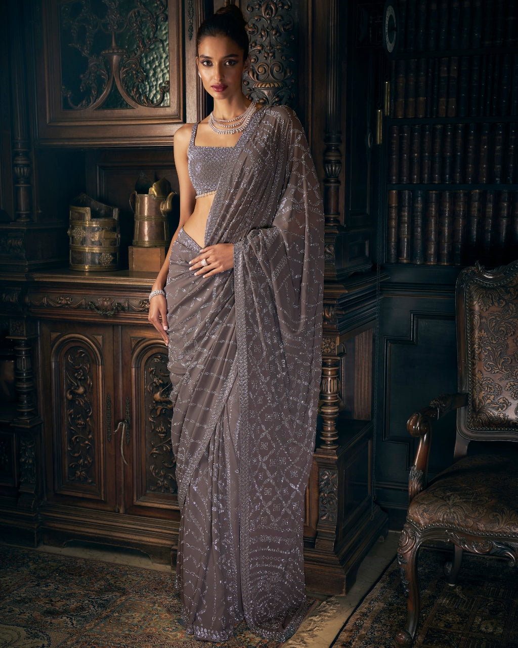 Grey Crystal Sari