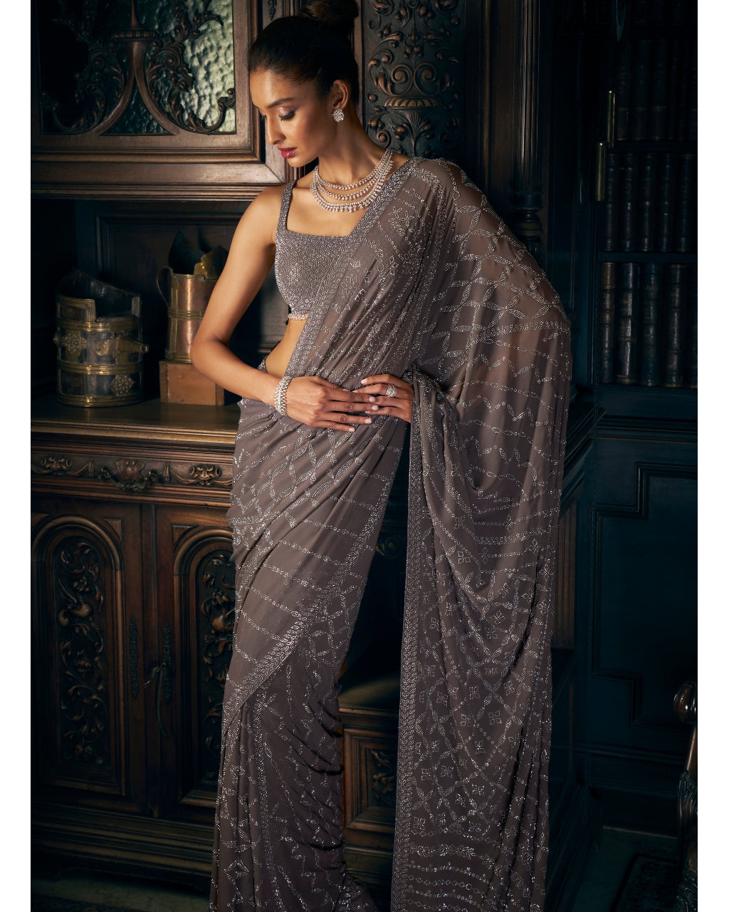 Grey Crystal Sari