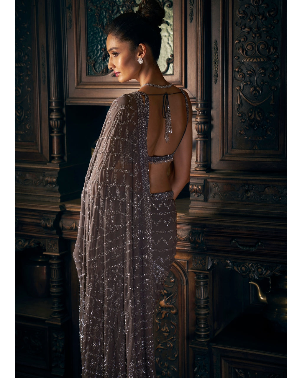 Grey Crystal Sari