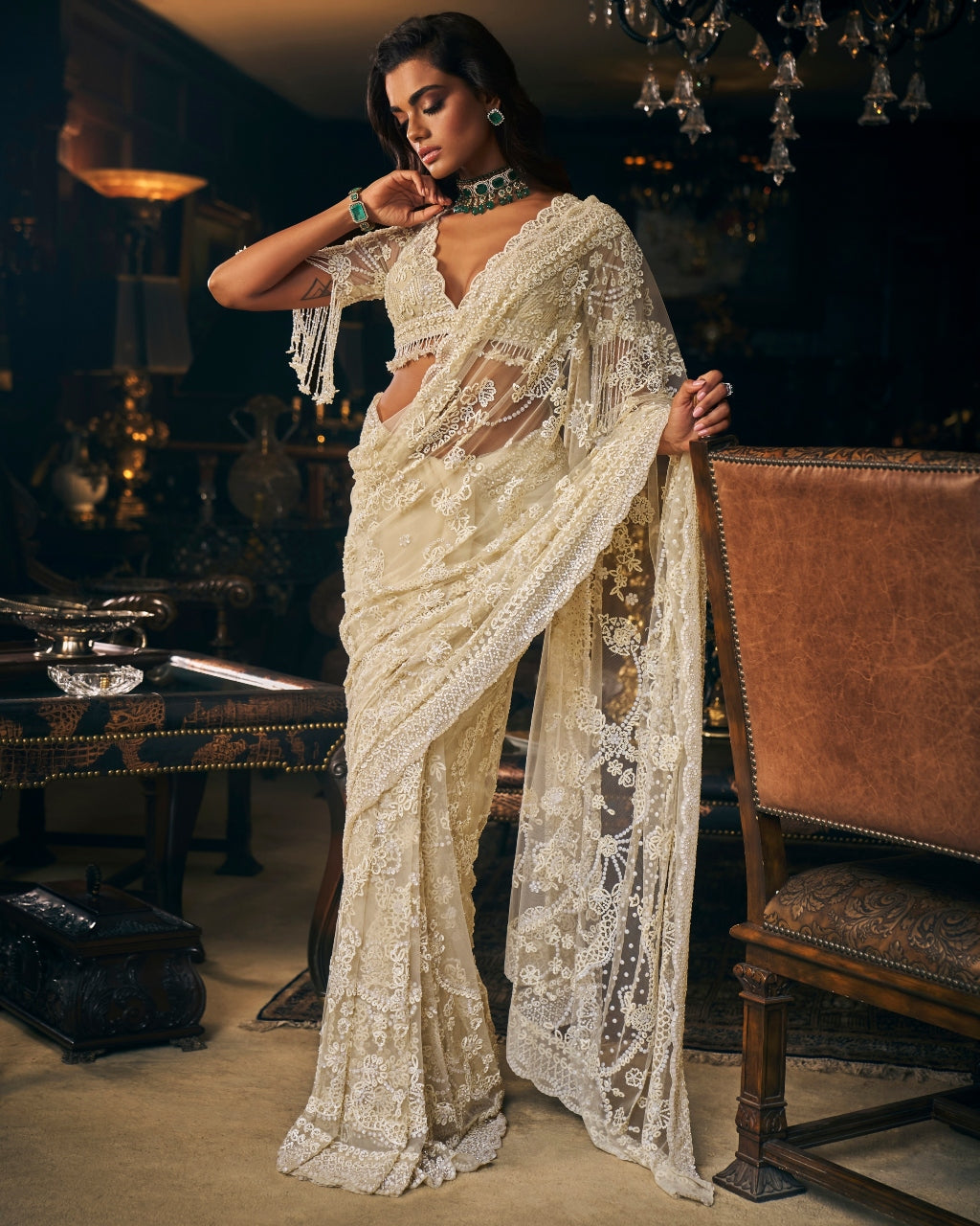 Ivory Three-dimensional Sari Set