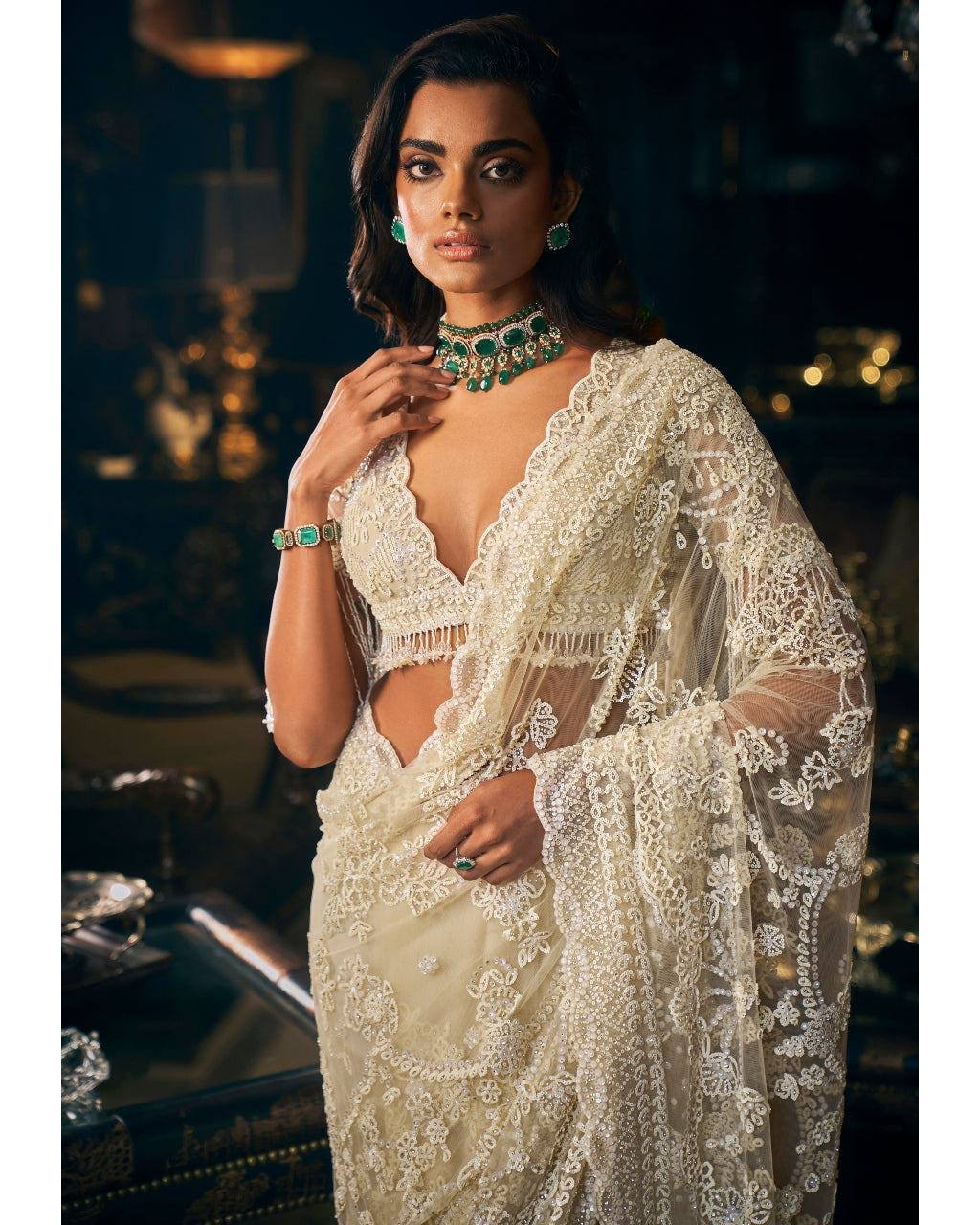 Ivory Three-dimensional Sari Set