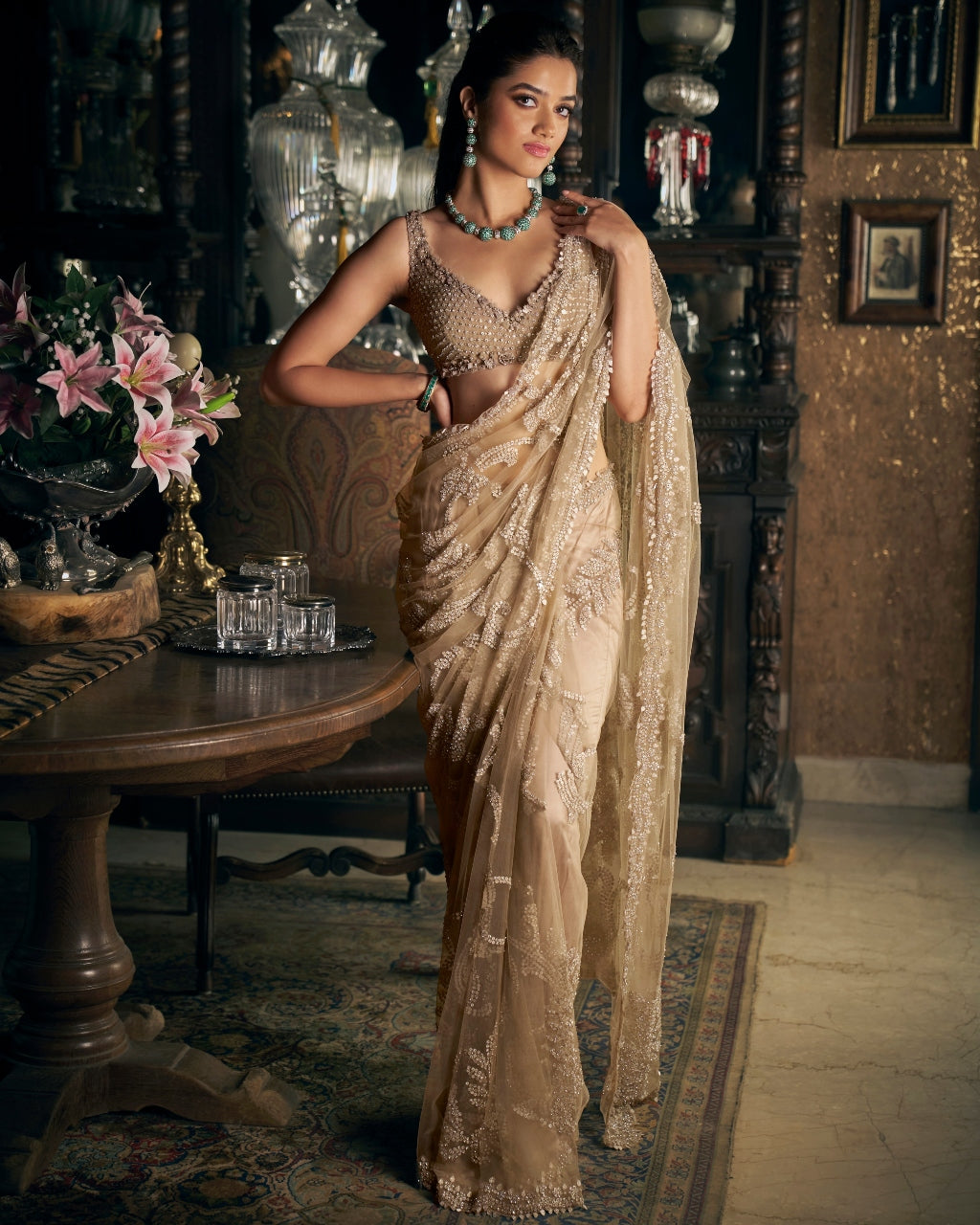 Slate Sequin Sari Set
