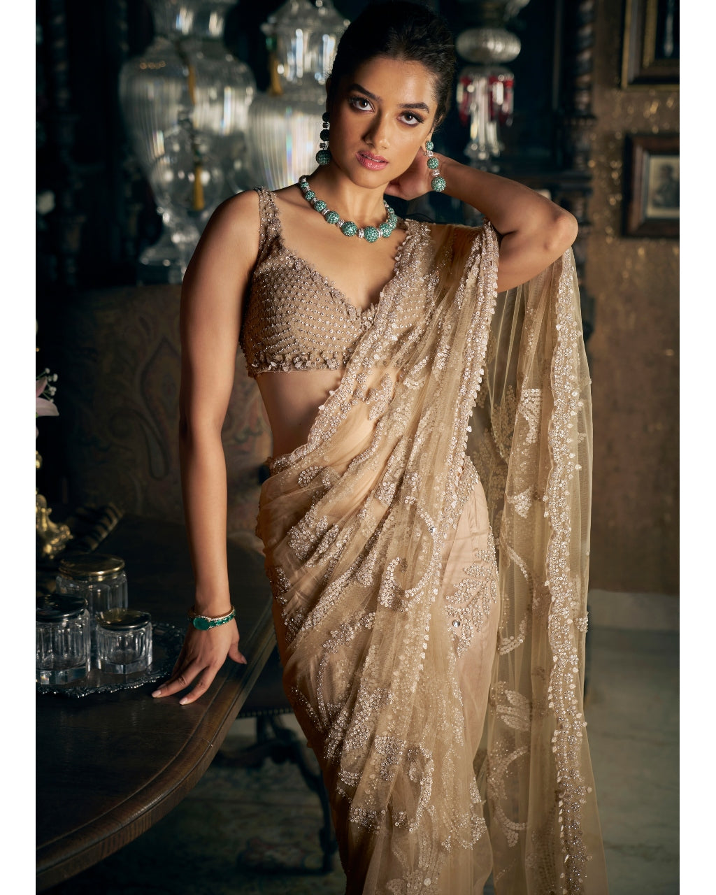 Slate Sequin Sari Set