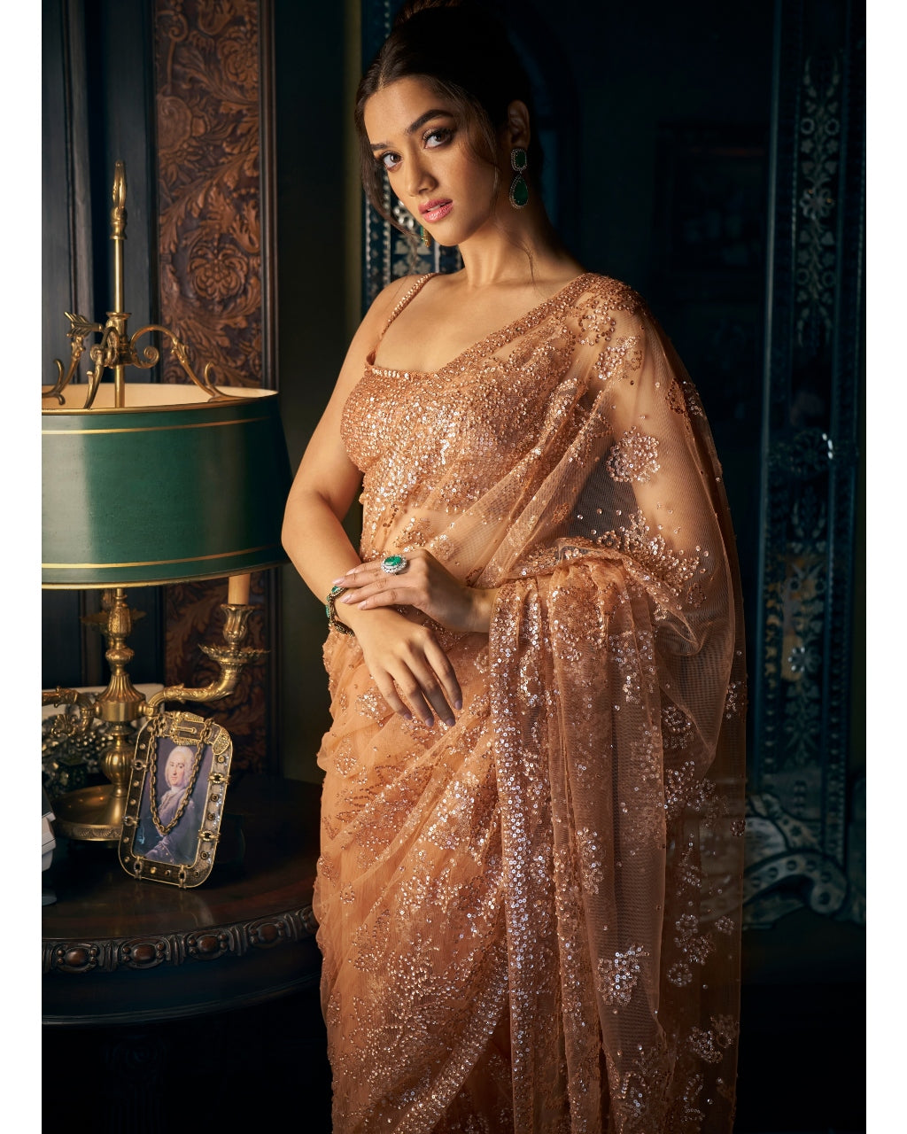 Copper Sequin Sari Set