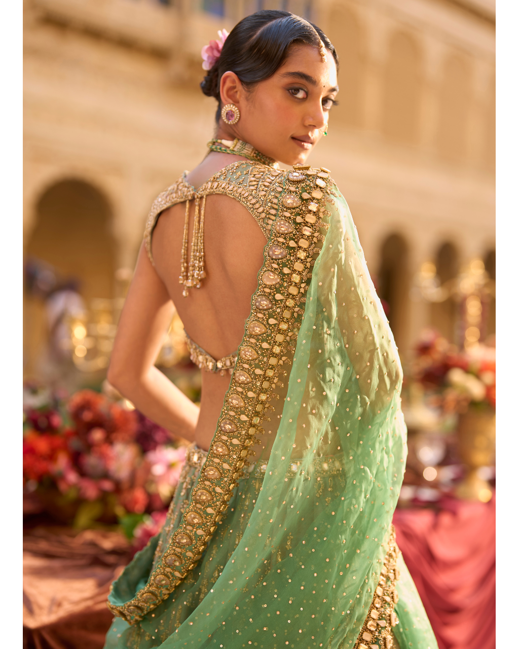 Green Gold Zardosi Lehenga Set