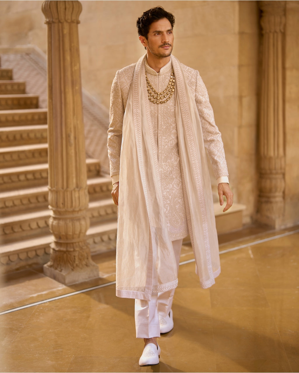 Ivory Abstract Sherwani Set