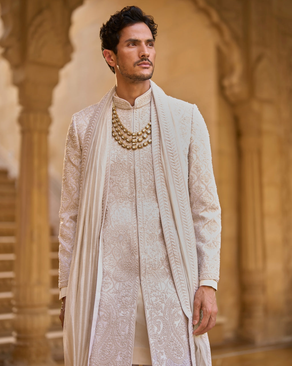 Ivory Abstract Sherwani Set