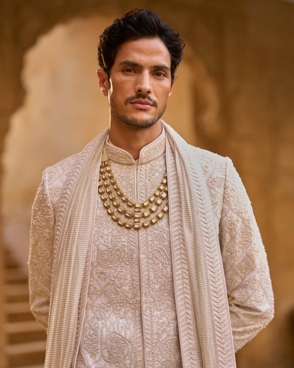 Ivory Abstract Sherwani Set
