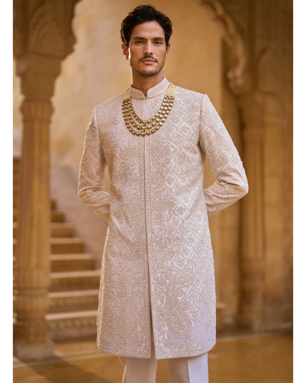 Ivory Abstract Sherwani Set