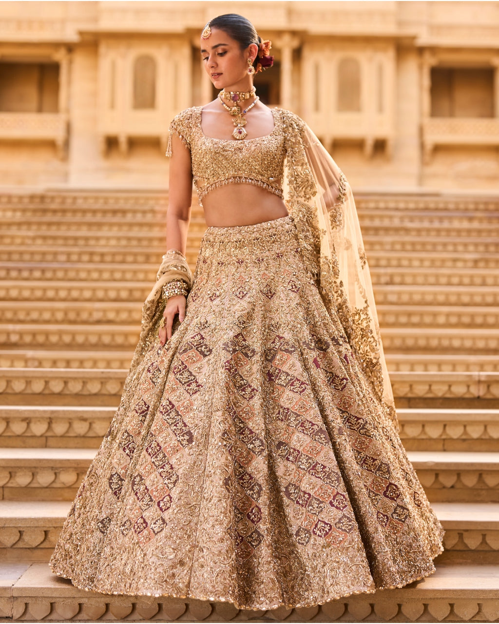 Light Gold Zardosi Lehenga