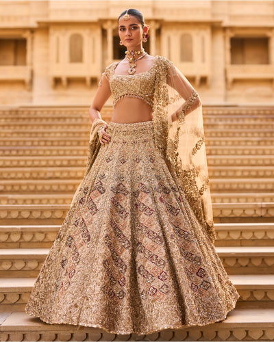 Light Gold Zardosi Lehenga