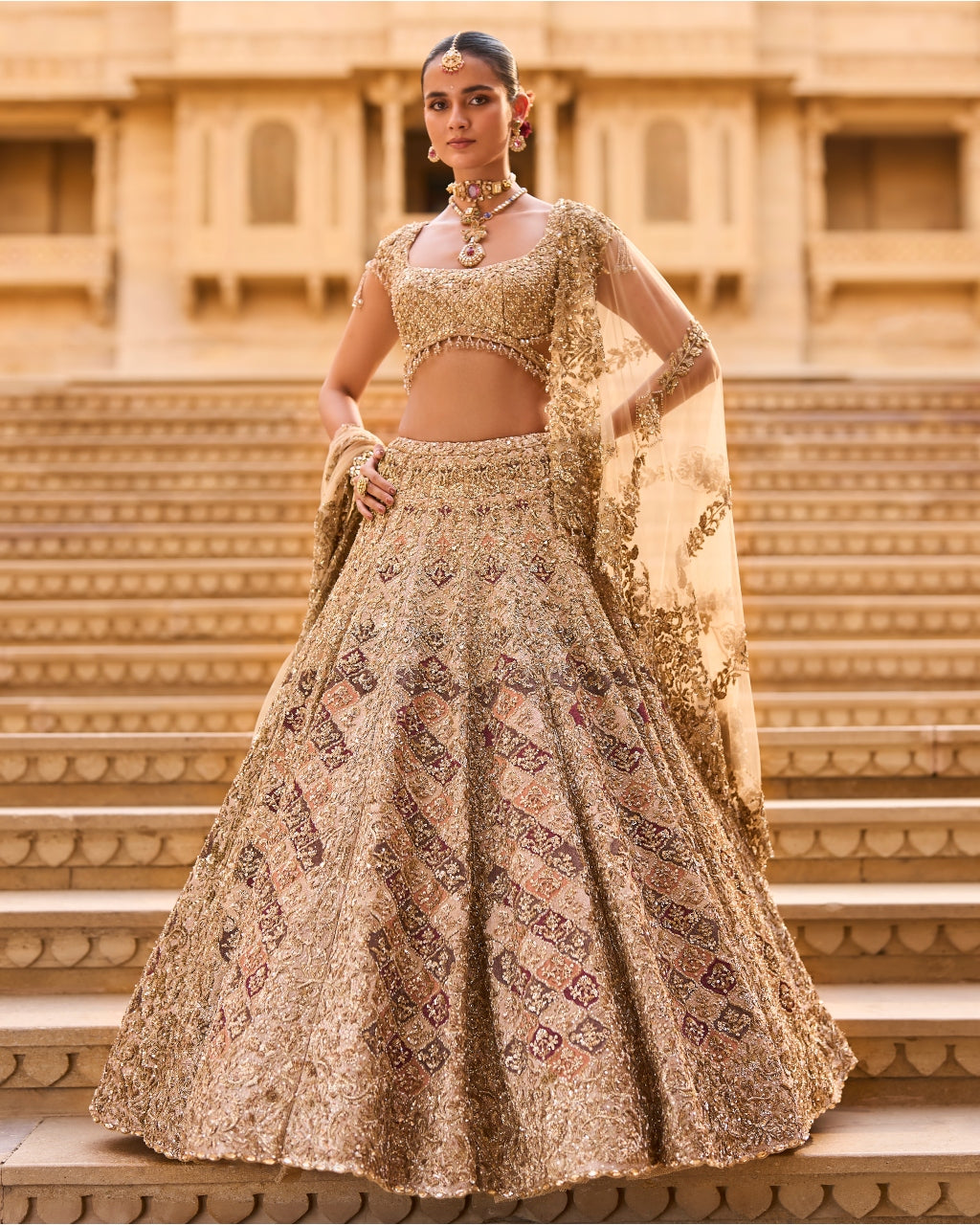 Light Gold Zardosi Lehenga
