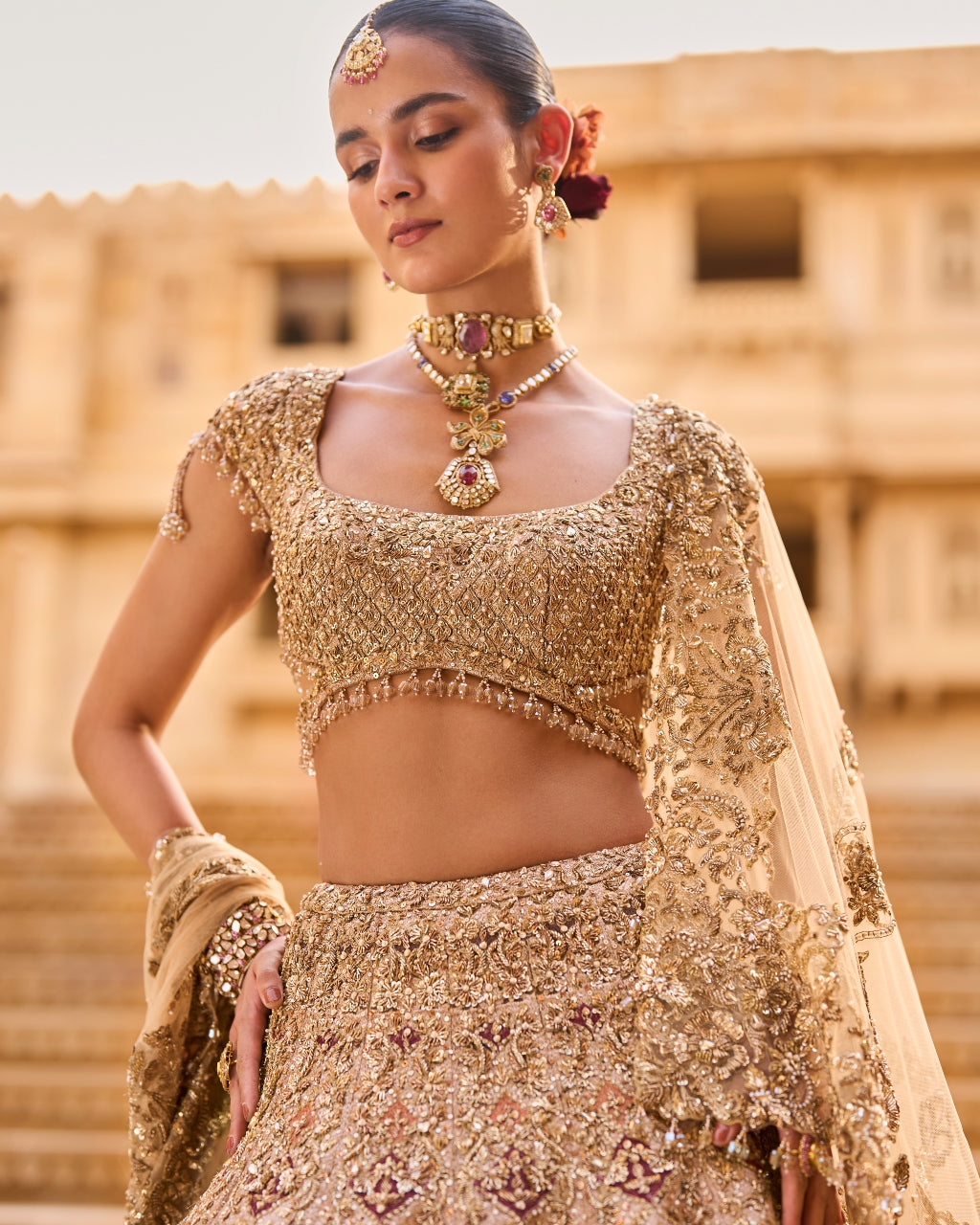 Light Gold Zardosi Lehenga