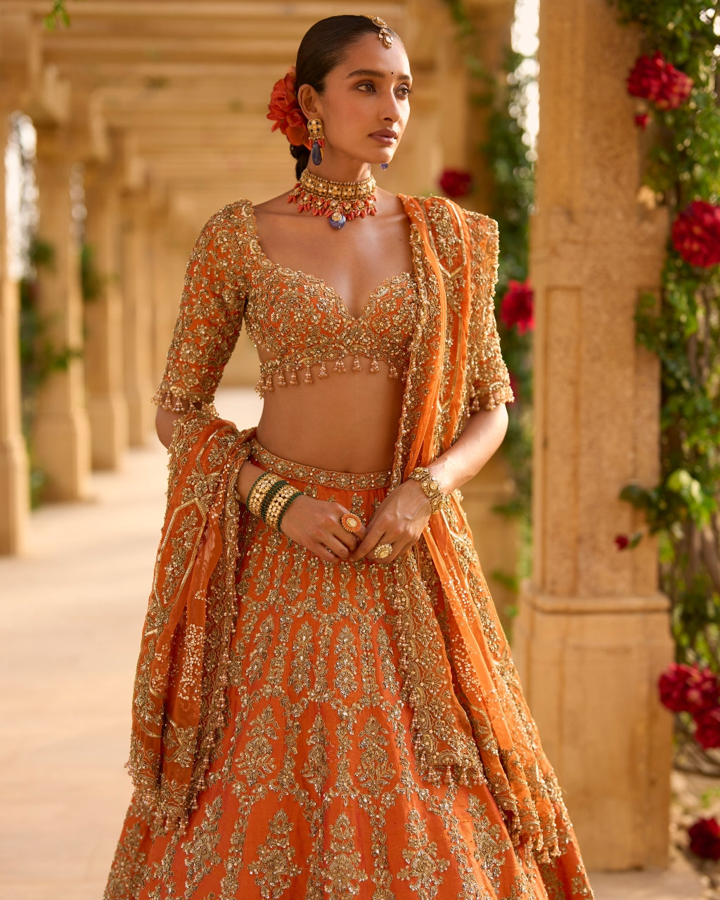 Burnt Orange Zardosi Lehenga Set