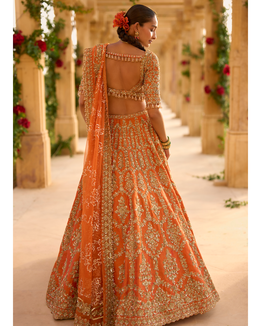 Burnt Orange Zardosi Lehenga Set