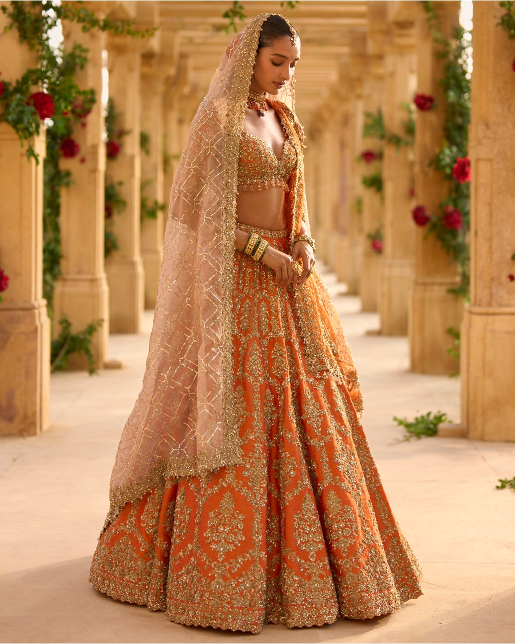Burnt Orange Zardosi Lehenga Set