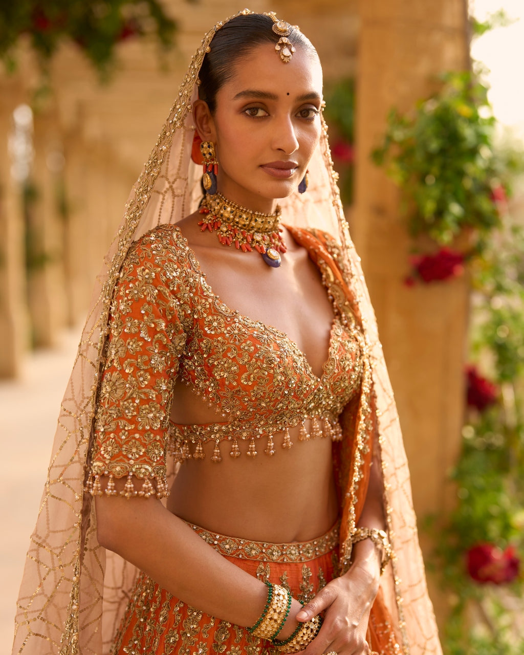 Burnt Orange Zardosi Lehenga Set