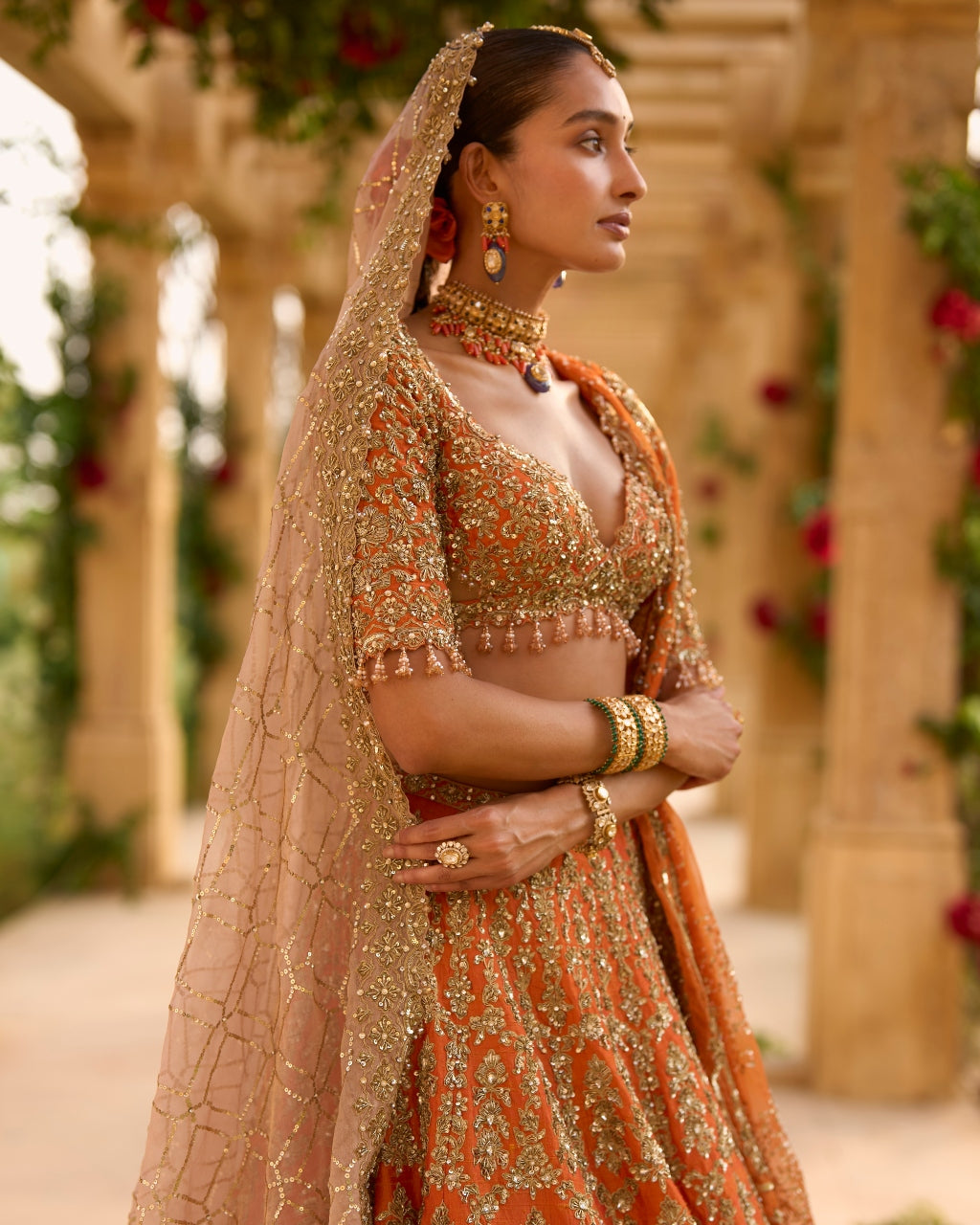 Burnt Orange Zardosi Lehenga Set