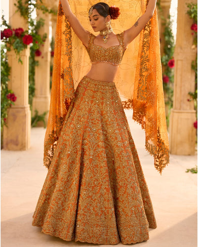 Rust Zardosi Lehenga Set