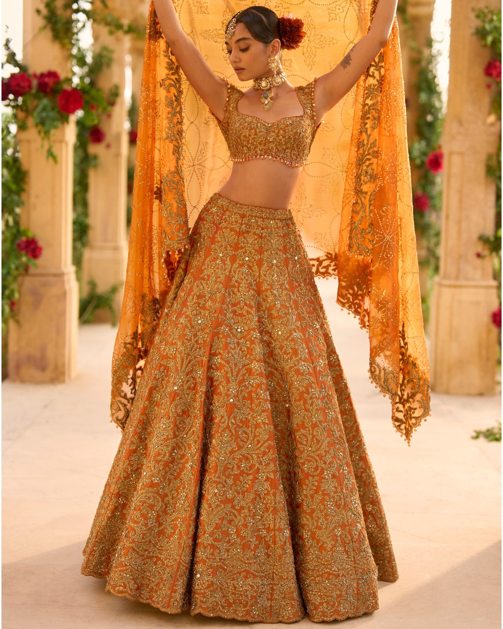 Rust Zardosi Lehenga Set