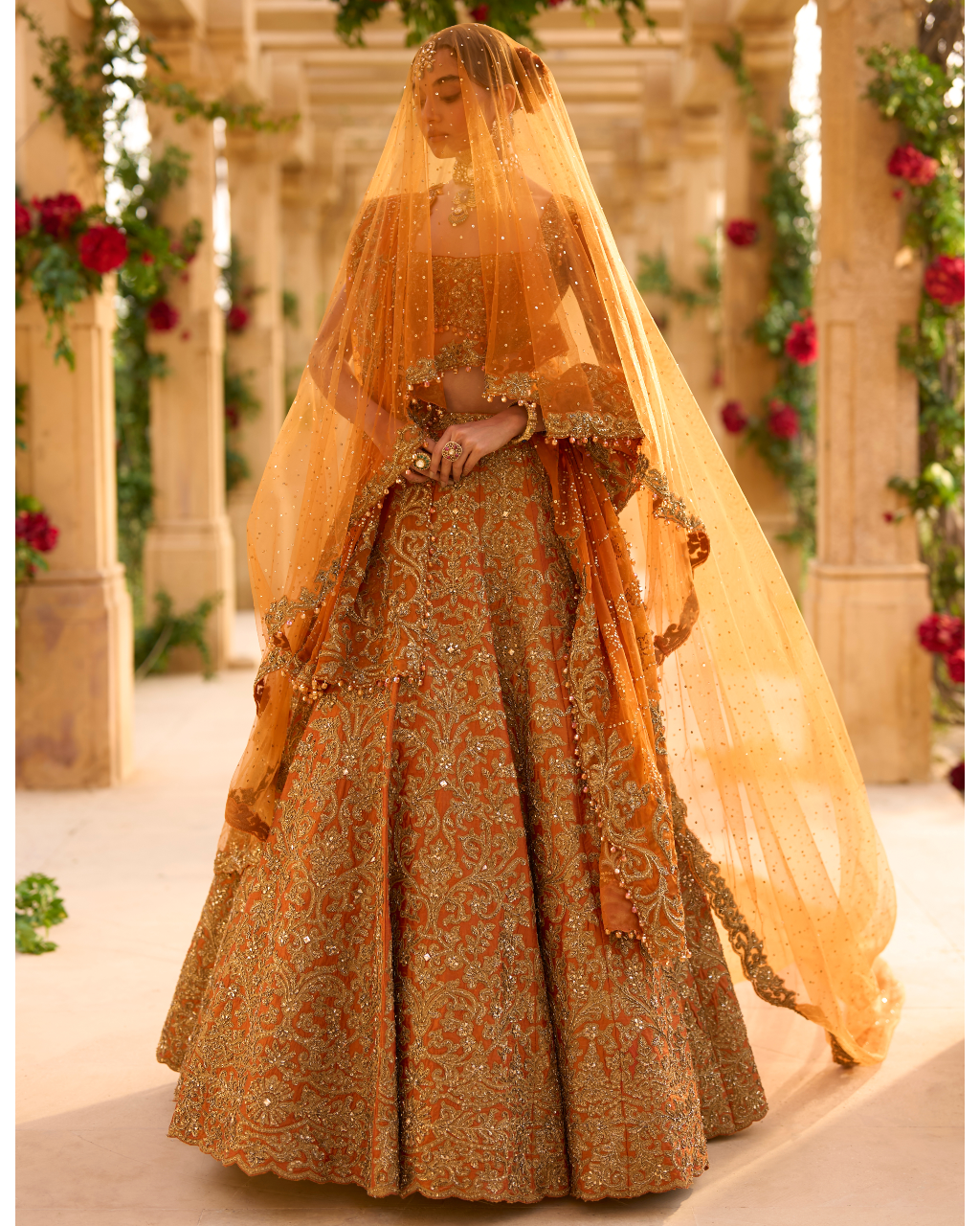 Rust Zardosi Lehenga Set