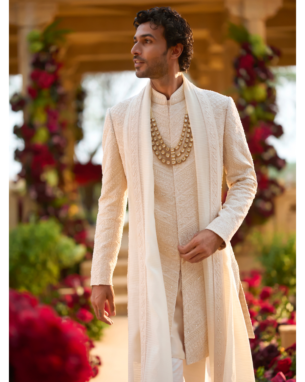Cream Pearl Sherwani Set